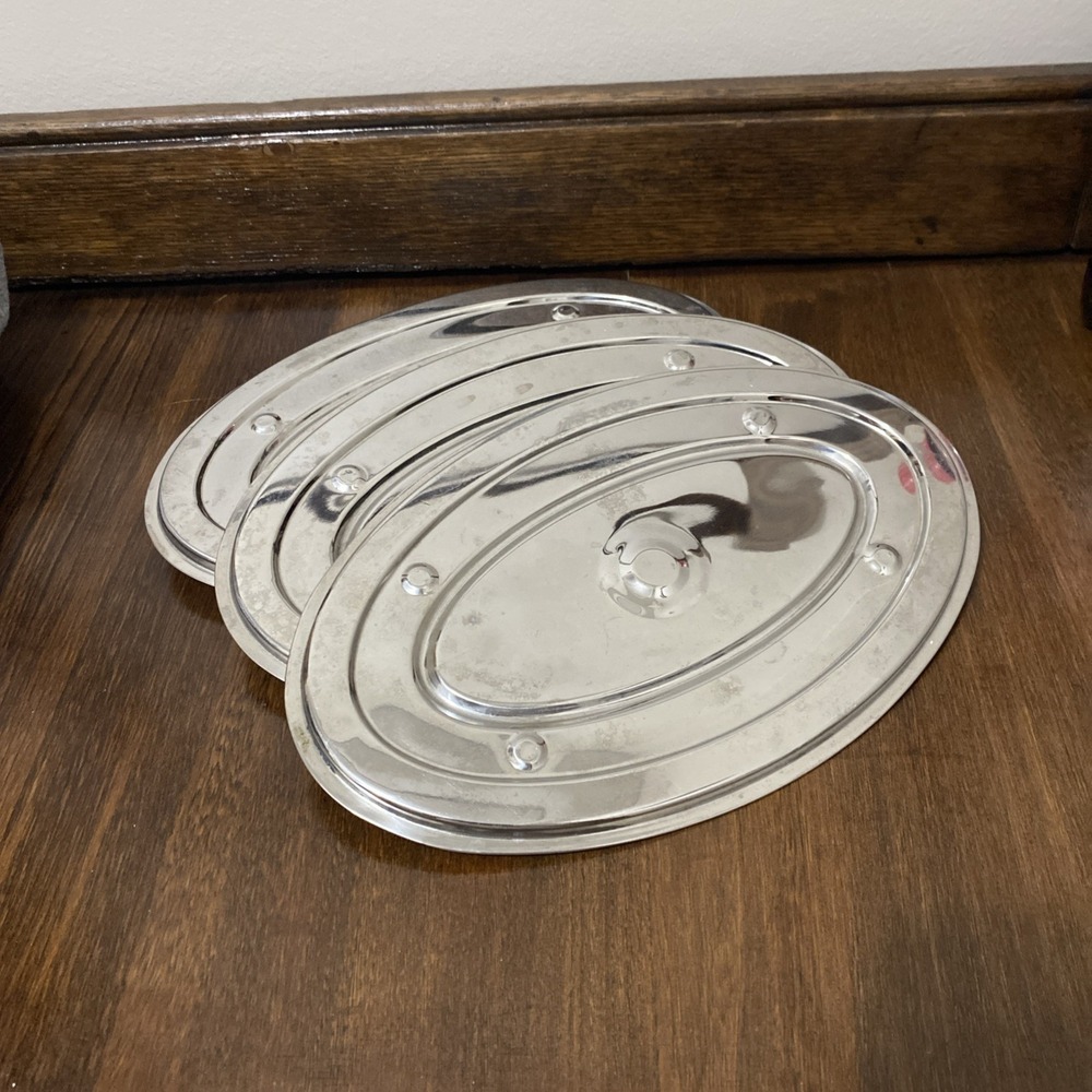 Vintage Stainless Steel Magnetic Trivets with Rubber Feet Oval Silver Set of 3